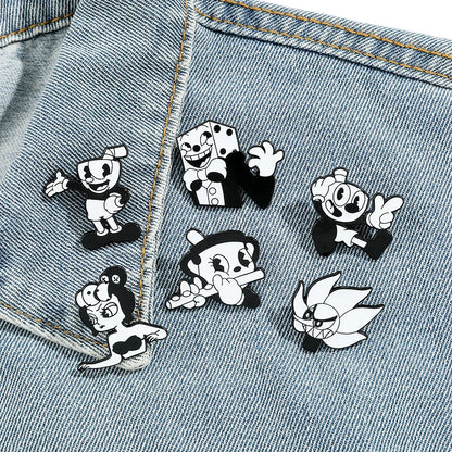 Pins Esmaltados de metal Jogo CupHead Preto e Branco