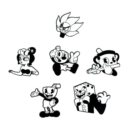 Pins Esmaltados de metal Jogo CupHead Preto e Branco