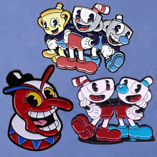 Pins Esmaltados de Metal Jogo CupHead Xicrinho e Caneco