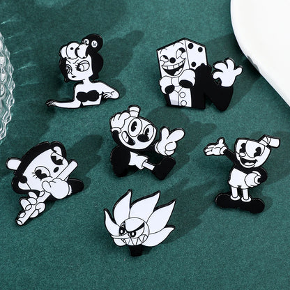 Pins Esmaltados de metal Jogo CupHead Preto e Branco